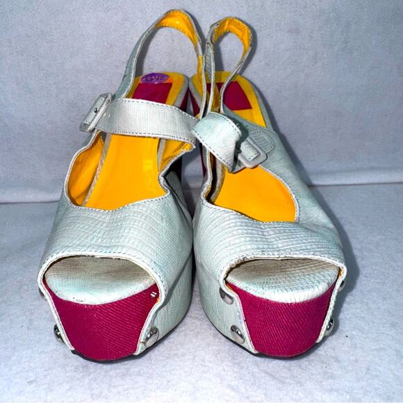 Women’s FRH Platform Slingback Wedges size 8.5 Burgundy and Grey 5” Heel - Picture 5 of 9